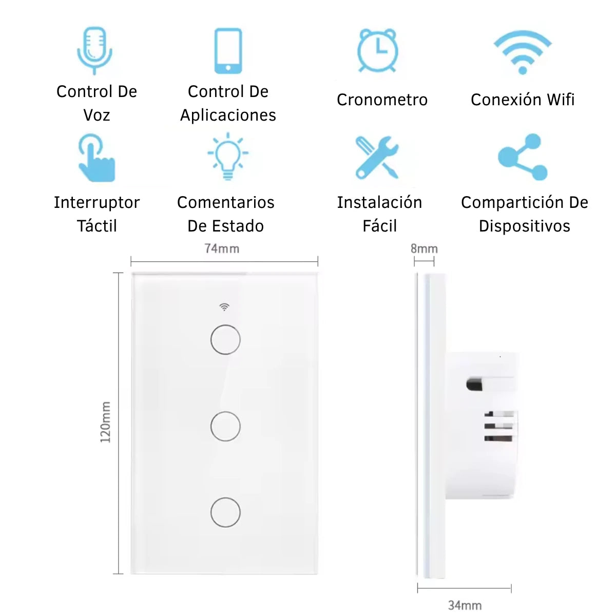 Interruptor Inteligente de Pared Táctil (2 Botones)