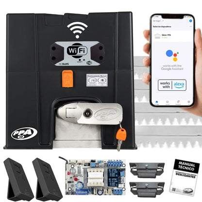 Motor PPA DZ Euros 2000 Monofásico para portones corredizos, capacidad de 2000 kg, con la inclusión de modulo Wifi.