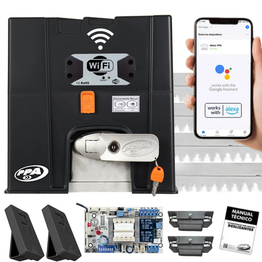 Motor PPA DZ Euros 2000 Monofásico para portones corredizos, capacidad de 2000 kg, con la inclusión de modulo Wifi.