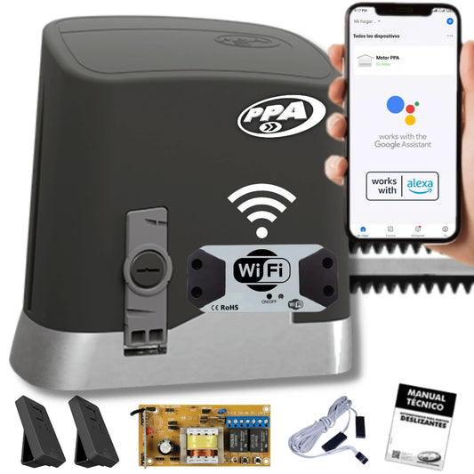 Motor PPA DZ Home 300 Monofásico para portones corredizos, capacidad de 300 kg, con la inclusión de modulo Wifi.
