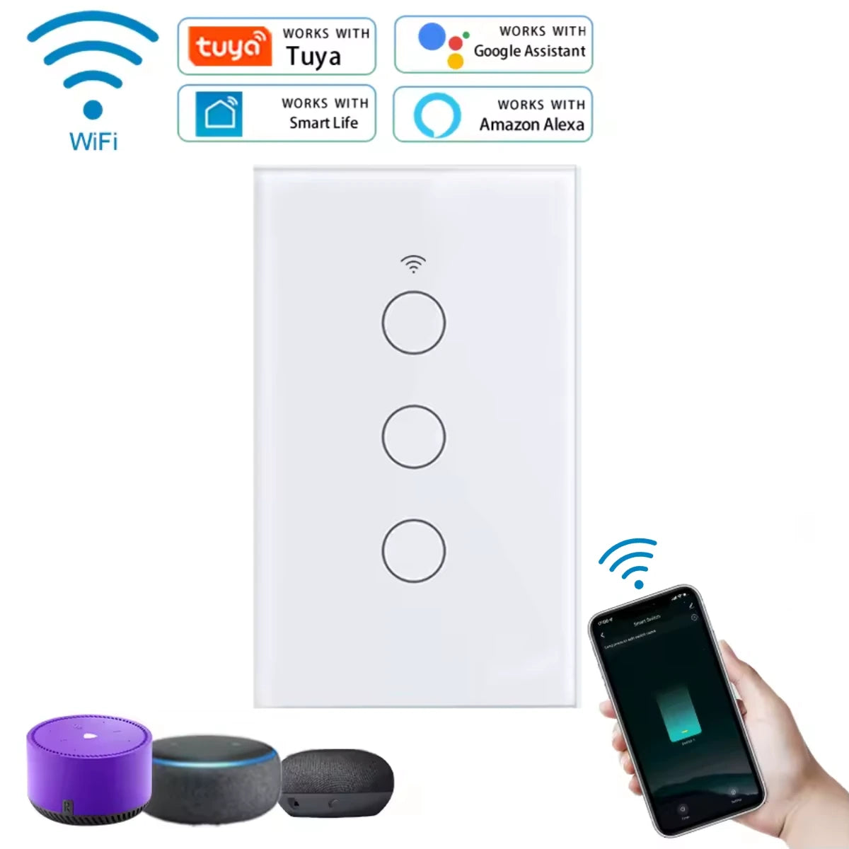 Interruptor Inteligente de Pared Táctil (3 Botones)