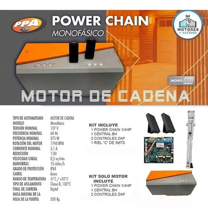 Power Chain Motor Ppa Levadizo 200kg Con Riel De 3 Mts